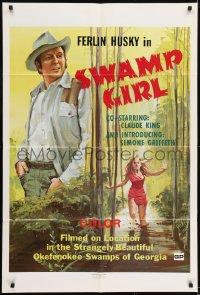 1j862 SWAMP GIRL 1sh 1971 Ferlin Husky, artwork of sexy girl running through the Okefenokee Swamps!