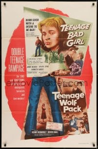 1j885 TEENAGE BAD GIRL/TEENAGE WOLF PACK 1sh 1957 crazed delinquents, terrorists & love-nesters!