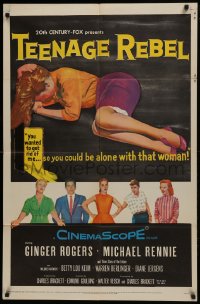 1j887 TEENAGE REBEL 1sh 1956 Michael Rennie sends daughter to mom Ginger Rogers so he can have fun!