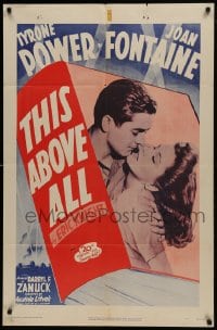 1j896 THIS ABOVE ALL 1sh R1952 wonderful image of Tyrone Power about to kiss Joan Fontaine!