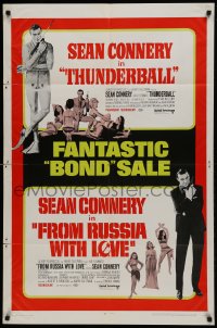 1j899 THUNDERBALL/FROM RUSSIA WITH LOVE 1sh 1968 Bond sale of two of Sean Connery's best 007 roles!