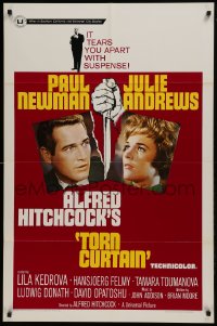 1j909 TORN CURTAIN 1sh 1966 Paul Newman, Julie Andrews, Hitchcock tears you apart w/suspense!