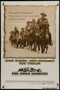 1j913 TRAIN ROBBERS style B 1sh 1973 cowboy John Wayne & Ann-Margret on horseback!