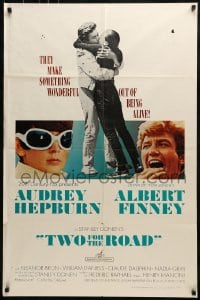 1j921 TWO FOR THE ROAD 1sh 1967 Audrey Hepburn & Albert Finney embrace, directed by Stanley Donen!
