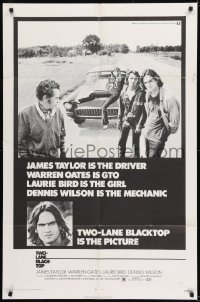 1j922 TWO-LANE BLACKTOP 1sh 1971 James Taylor is the driver, Warren Oates is GTO, Laurie Bird
