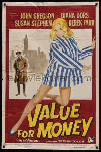 1j934 VALUE FOR MONEY 1sh 1957 artwork of super sexy Diana Dors & John Gregson!