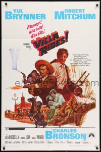 1j939 VILLA RIDES 1sh 1968 art of Yul Brynner as Pancho & Robert Mitchum, Bronson, Sam Peckinpah!