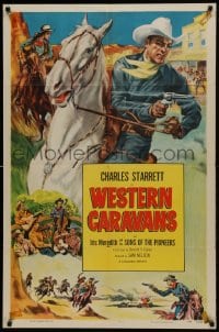 1j961 WESTERN CARAVANS 1sh R1952 great artwork of cowboy Charles Starrett by Glen Cravath!