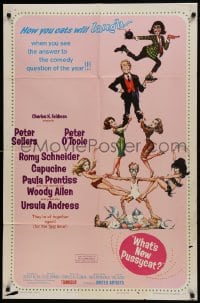 1j962 WHAT'S NEW PUSSYCAT style B 1sh 1965 Frank Frazetta art of Woody Allen, Peter O'Toole & babes