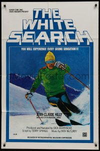 1j969 WHITE SEARCH 1sh 1971 winter sports documentary, Jean-Claude Killy, really cool ski artwork!
