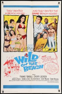 1j978 WILD ON THE BEACH 1sh 1965 Frankie Randall, Sherry Jackson, Sonny & Cher, teen rock & roll!