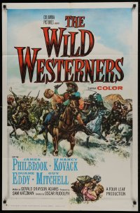 1j979 WILD WESTERNERS 1sh 1962 art of James Philbrook & Nancy Kovack in middle of Indian battle!