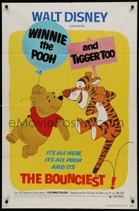 1j981 WINNIE THE POOH & TIGGER TOO 1sh 1974 Walt Disney, characters created by A.A. Milne!