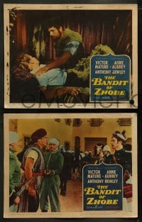 1k595 BANDIT OF ZHOBE 4 LCs 1959 close up of Victor Mature on horse, Ruthless, Riotous, Romantic!