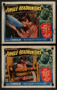 1k474 JUNGLE HEADHUNTERS 6 LCs 1951 wild shrunken head border art, Amazon voodoo documentary!