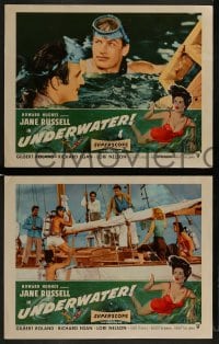 1k787 UNDERWATER 3 LCs 1955 Howard Hughes, sexiest skin diver Jane Russell, Roland, Egan, sailboat!