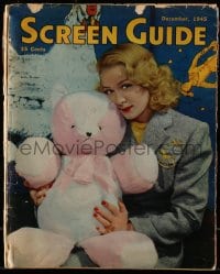 1m478 SCREEN GUIDE magazine December 1945 Betty Hutton with pink teddy bear by Ike Verne!