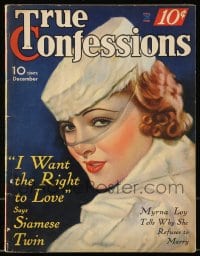 1m500 TRUE CONFESSIONS magazine December 1934 Myrna Loy cover, Siamese twin Violet Hilton story!