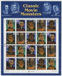 1m042 CLASSIC MOVIE MONSTERS uncut postage stamps 1996 Frankenstein, Dracula, Mummy, Wolf Man