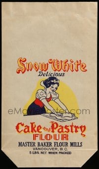 1m002 SNOW WHITE & THE SEVEN DWARFS 9x15 flour sack 1950s Delicious Cake & Pastry Flour!
