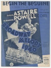 1m180 BROADWAY MELODY OF 1940 sheet music 1940 Astaire, Powell, Cole Porter's Begin the Beguine!