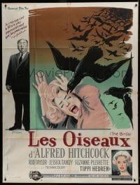 1p495 BIRDS French 1p 1963 different Grinsson art with Tandy, Tippi Hedren & Alfred Hitchcock