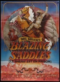 1p500 BLAZING SADDLES French 1p 1975 classic Mel Brooks western, art of Cleavon Little on horse!