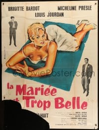 1p507 BRIDE IS MUCH TOO BEAUTIFUL French 1p 1956 art of sexy Brigitte Bardot by Andre Bertrand!