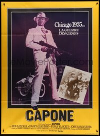 1p517 CAPONE French 1p 1975 Chicago gangster legend Ben Gazzara with Tommy gun by cool car!