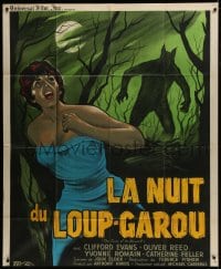 1p538 CURSE OF THE WEREWOLF French 1p 1961 Hammer, art of monster silhouette chasing sexy girl!