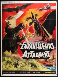 1p551 DESTROY ALL MONSTERS French 1p R1970s different art with Godzilla, Ghidorah, Rodan & more!