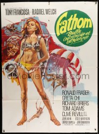 1p585 FATHOM French 1p 1967 different art of sexy nearly-naked Raquel Welch in skydiving harness!