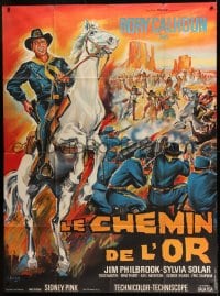 1p590 FINGER ON THE TRIGGER French 1p 1965 Belinsky art of Rory Calhoun on horse over battle!