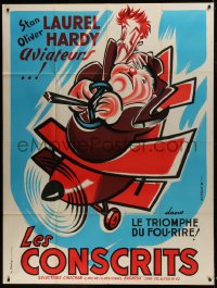1p599 FLYING DEUCES French 1p R1950s great cartoon art of Stan Laurel & Oliver Hardy in plane!