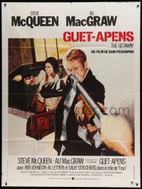 1p615 GETAWAY French 1p R1980 best different art of Steve McQueen & Ali McGraw w/guns, Sam Peckinpah