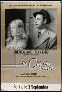 1p621 GLASS KEY advance DS French 1p R1990s different art of Alan Ladd & Veronica Lake by Roger Soubie!