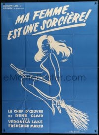 1p655 I MARRIED A WITCH blue style French 1p R1960s art of sexy witch Veronica Lake on a broom!