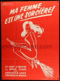 1p654 I MARRIED A WITCH red style French 1p R1960s art of sexy witch Veronica Lake on a broom!