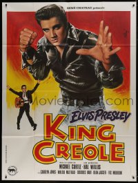 1p683 KING CREOLE French 1p R1980s great artwork of Elvis Presley in leather jacket by Jean Mascii!