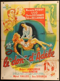 1p710 LE DON D'ADELE French 1p 1951 Rene Renneteau art of sexy Lilo on chair smoking & vacuuming!