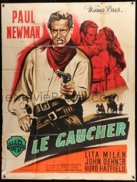 1p715 LEFT HANDED GUN French 1p 1958 different Jean Mascii art of Paul Newman as Billy the Kid!