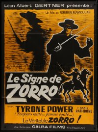 1p752 MARK OF ZORRO French 1p R1960s different art of masked hero Tyrone Power w/sword & on horse!