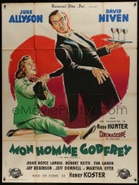 1p778 MY MAN GODFREY French 1p 1957 Grinsson art of June Allyson & butler David Niven!