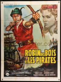 1p840 ROBIN HOOD & THE PIRATES French 1p 1961 different art of Lex Barker with bow & arrow by ship!