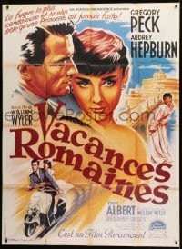 1p843 ROMAN HOLIDAY French 1p R1990s different art of Audrey Hepburn & Gregory Peck by Roger Soubie!