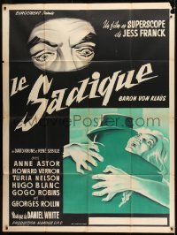 1p848 SADISTIC BARON VON KLAUS French 1p 1963 Jess Franco, art of creepy guy grabbing woman!