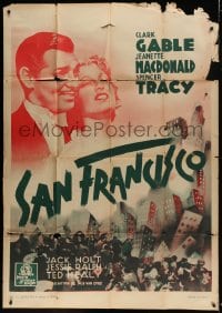 1p850 SAN FRANCISCO French 1p R1953 Clark Gable & Jeanette MacDonald, different earthquake art!