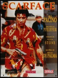 1p855 SCARFACE French 1p R1980s bloody Al Pacino as Tony Montana w/gun, Brian De Palma, Oliver Stone