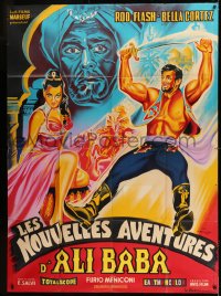 1p861 SEVEN TASKS OF ALI BABA French 1p R1960s art of Rod Flash, sexy Bella Cortez & villain!