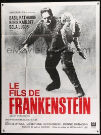 1p884 SON OF FRANKENSTEIN French 1p R1969 cool full-length image of Boris Karloff carrying child!